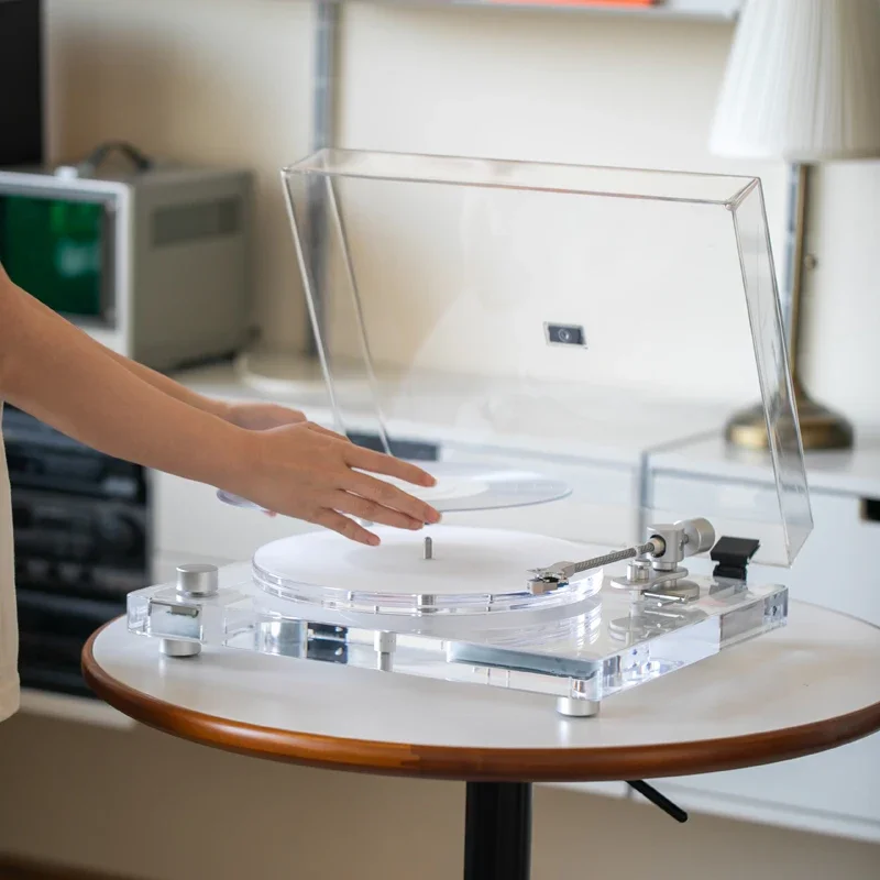 Modern Acrylic Turntable with Dust Cover, 33/45 RPM Vinyl Record Player, Retro Stereo Gramophone StyleGoods in stock