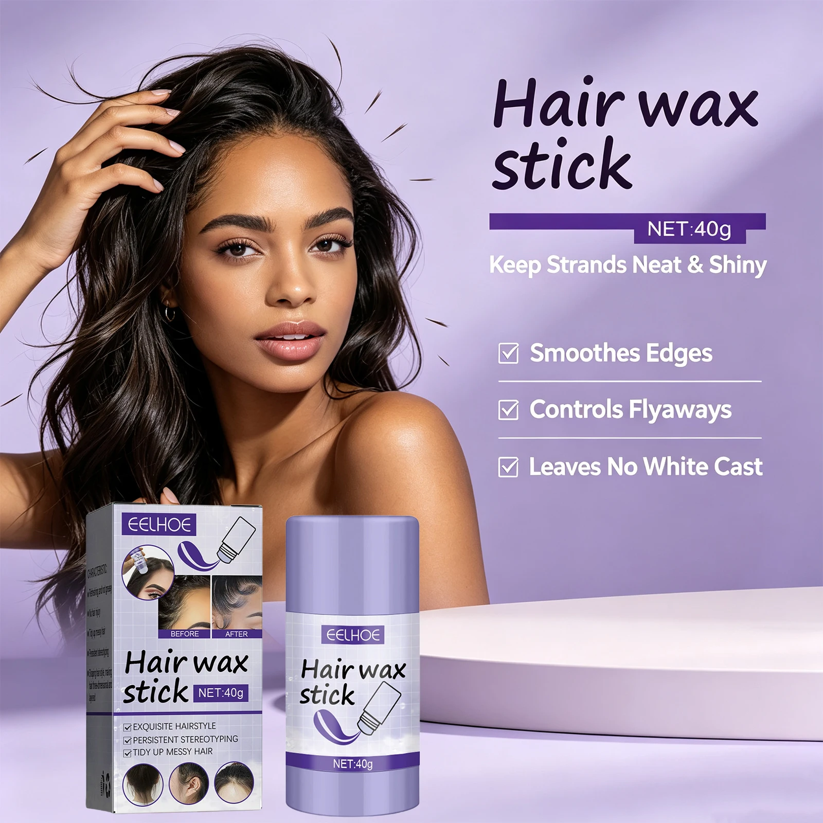 Flyaway Hair Wax Stick for Flyaways Hair Control Edge Styling Adds Shine Tames Frizz and Baby Hair Body Cream Stick Wax Stick