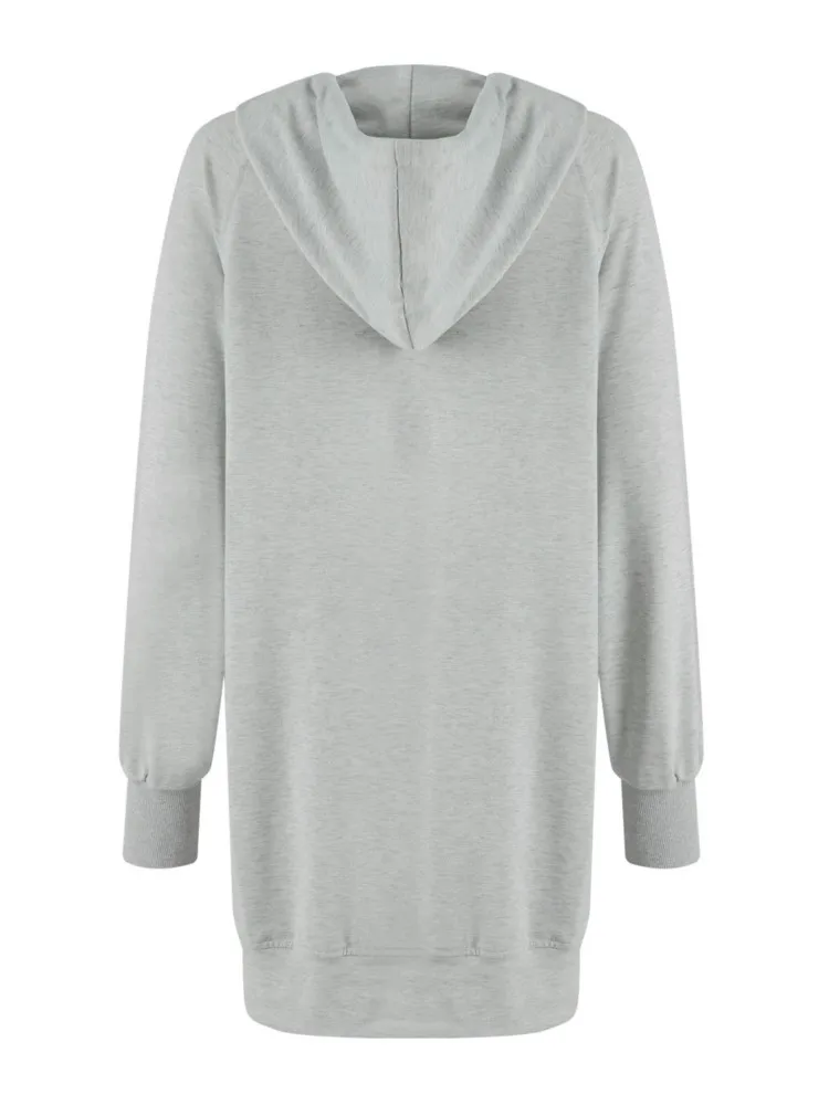 

Autumn New Casual Midi Long Hoodie Woman's Fashion Solid Color Long Sleeves Hooded Hood Pullover Ladies Office Loose Sweatshirt