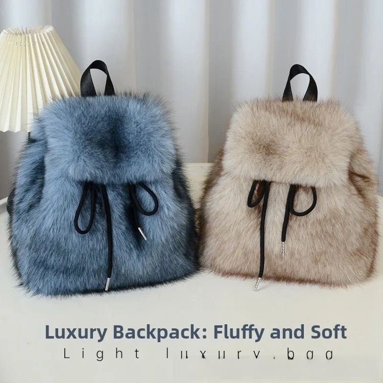

Large Capaci Fur oulder Bag Women's Casual Dstring Flip Cover Magnetic Bule Bapa Leisure Daily Bag for Students