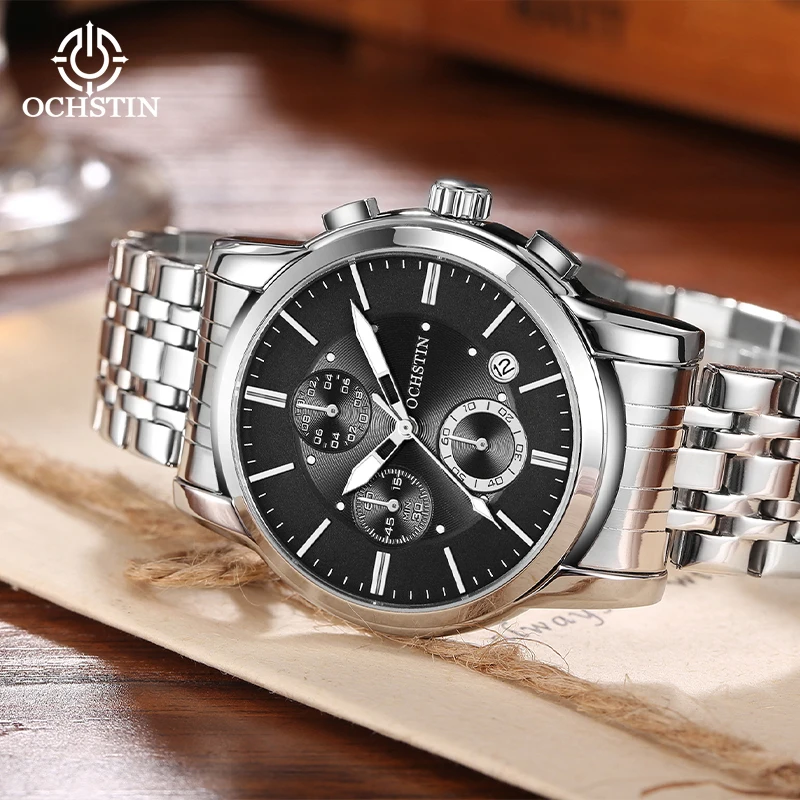 OCHSTIN New Adventurer Collection Daily Water Resistance Watches Man Quartz Movement Stainless Steel Strap Business Wristwatch