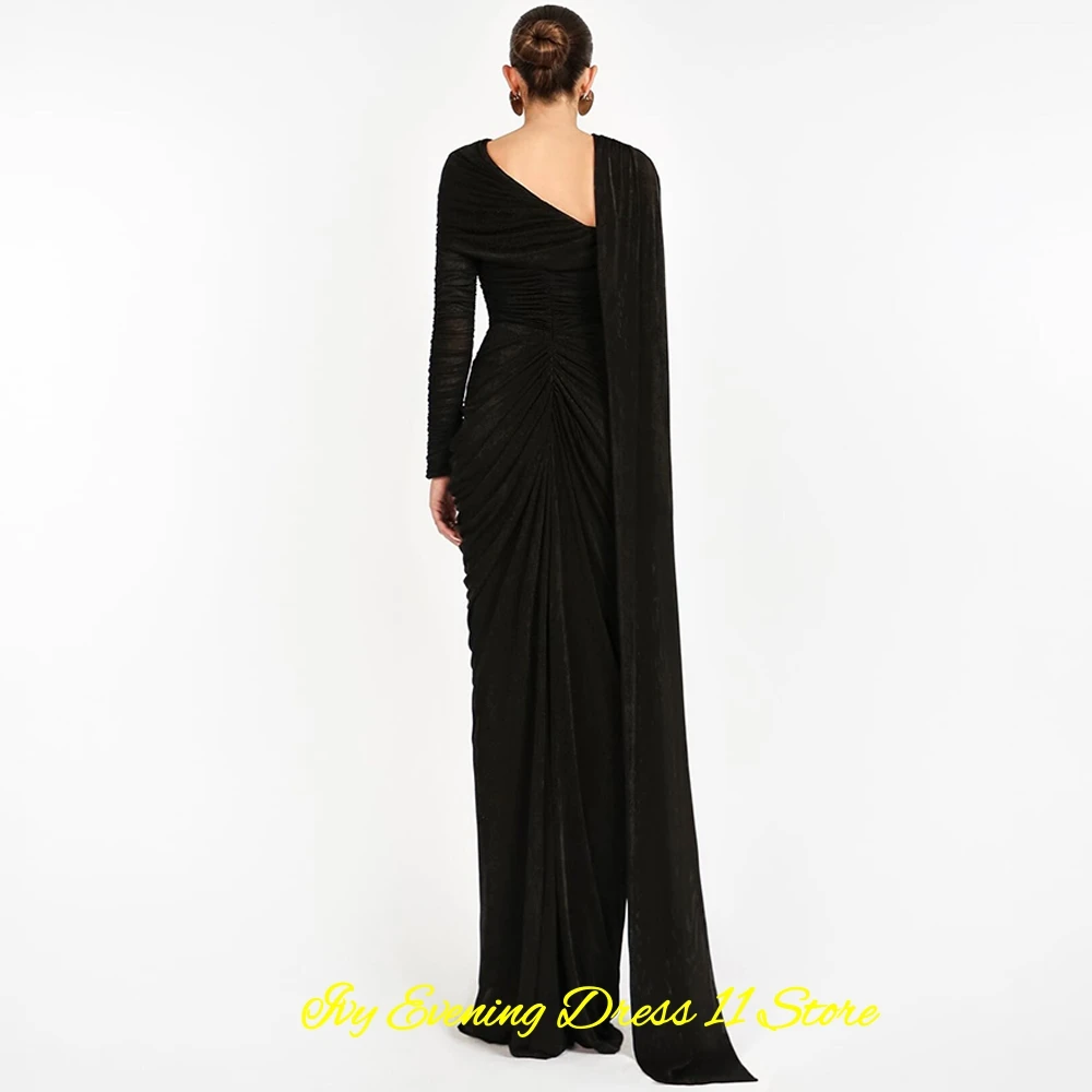 Robe de soirée classique, asymétrique épaule dénudée, manches longues, élégante, en Jersey, robes de bal, Train Watteau délicat, robes de célébrité personnalisées