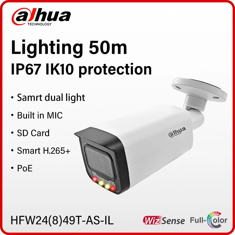 

Dahua 4MP 5MP 8MP Full Color IP Camera IR60m Warm Light 50m Smart H.265+ With Alarm Audio Port HFW2449T-AS-IL HFW2849T-AS-IL 6mm