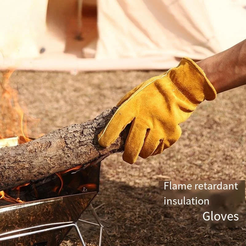 

Flame-retardant Heat-insulating Gloves Cowhide High-temperature Heat Insulation Outdoor Camping Picnic Anti-scald Gloves