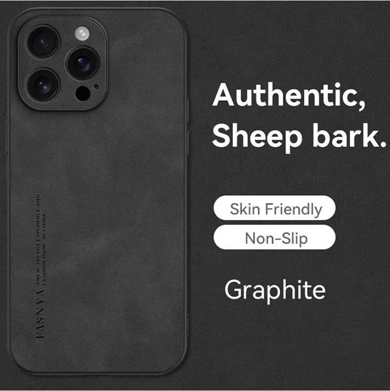 Luxuriöse Schaffell-Leder-Handyhülle für iPhone 17, 16, 15, 14, 13, 12, 11, Pro Max Plus XS mit Kameraobjektivschutz, matte Rückseite – Detail 14