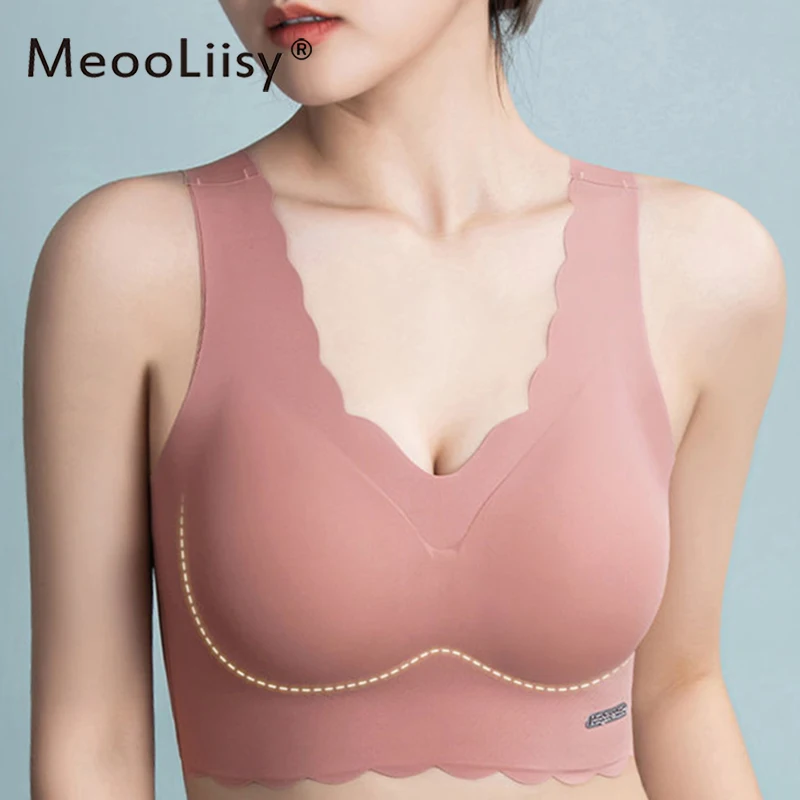 MeooLiisy M-2XL Ice Silk Seamless Thin Cup Sports Bras Beauty Back Vest Tube Top Full Coverage No Wire Yoga Lingerie