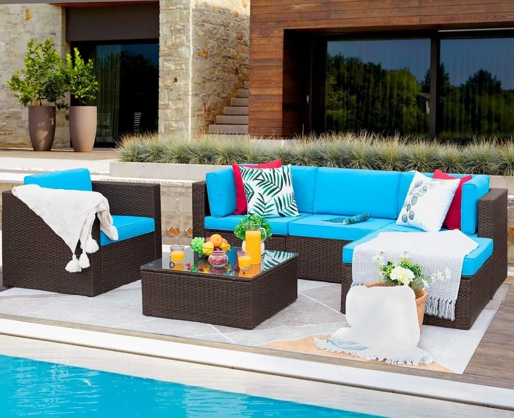 6 Stück Terrassen möbel Set Outdoor Schnitts ofa Gartenmöbel Terrassen sofa Gespräch mit Kissen