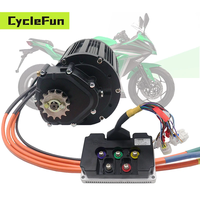 

QS138 90H 4KW V3 PMSM 72V Mid Drive Motor With Sprocket With Fardriver DC 350A ND72680 Controller For Electric Motorcycles