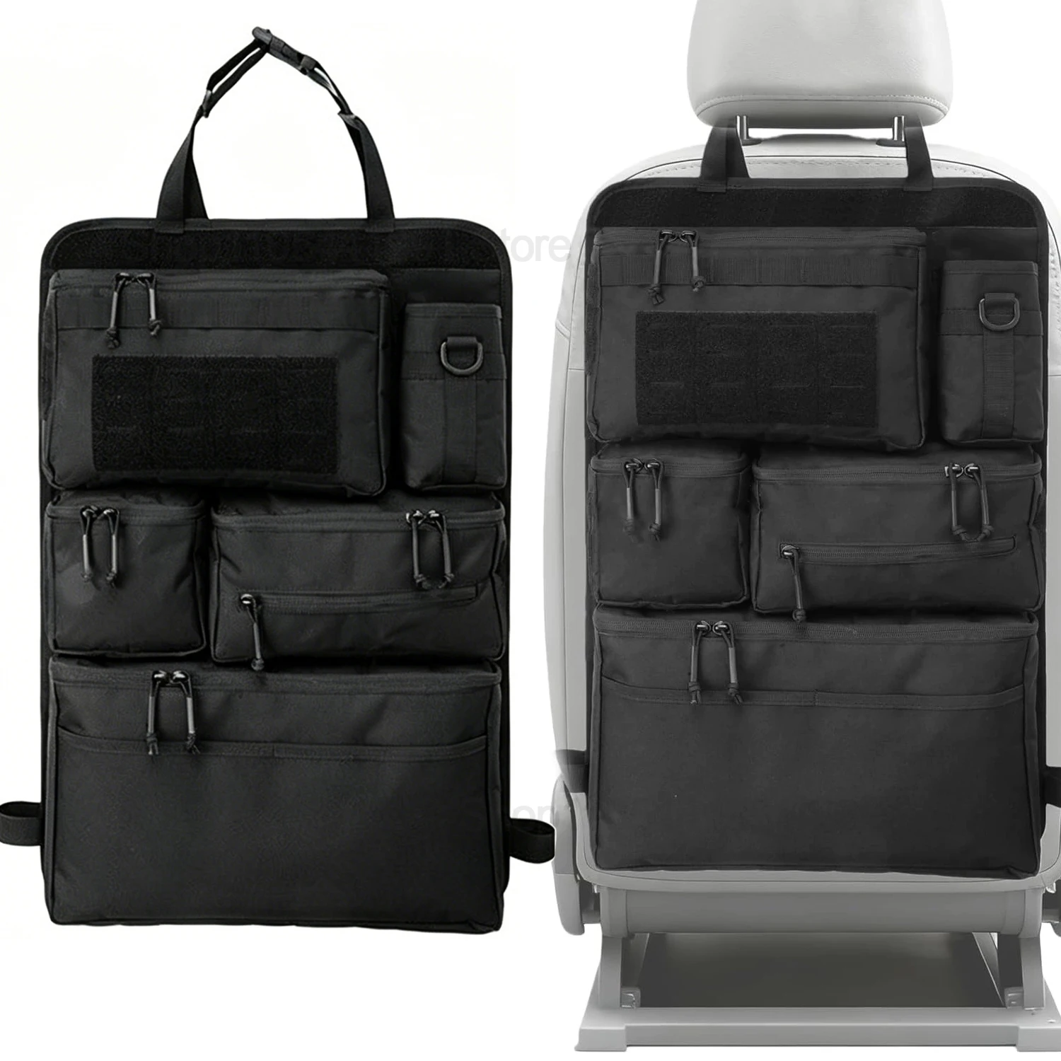 Organizador Tático para Banco de Carro com Múltiplos Bolsos, Bolsa de Armazenamento para o Banco Traseiro do Veículo com Suporte para Copos