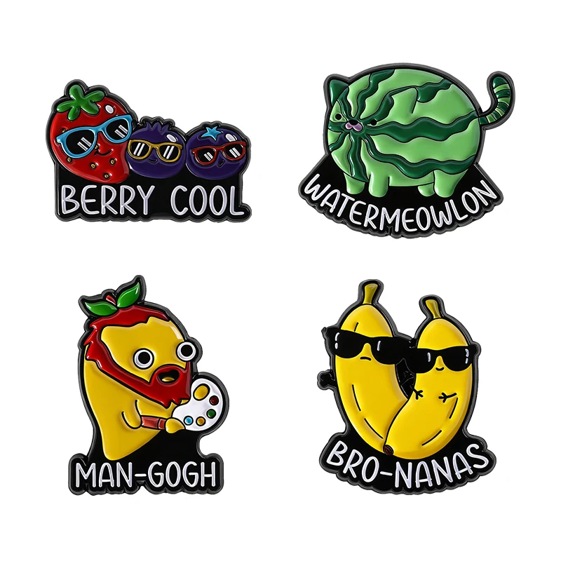 Broches creativos de sandía Mango Pun Berry, alfileres esmaltados geniales Bro-Nanas Man-Gogh, broches de sandía, insignia de solapa, regalo de joyería divertido