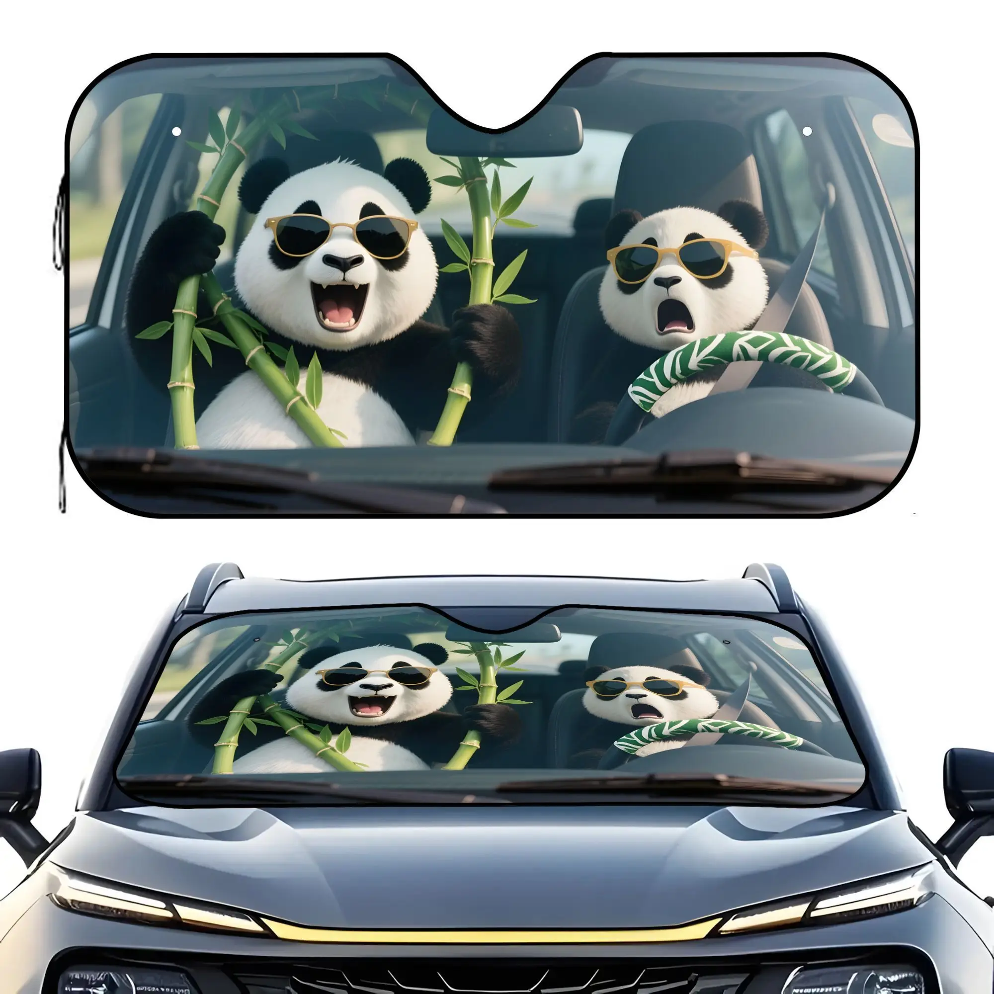 

1pc Panda Driving Car Fashion Glasses - UV Heat Blocker, Foldable Auto Front Window Sun Protector, Parking Sun Cover Accessory W