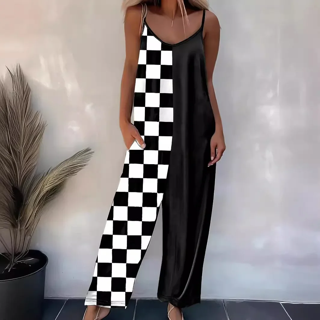 

Европа и США 2024, весна/лето, повседневные женские брюки с лямкой на шее, осенний новый комбинезон без рукавов с принтом