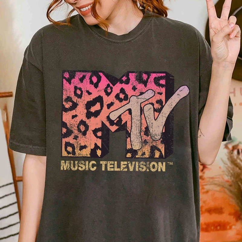 

MTV Leopard Print Gradient Logo T-shirt, Music Television MTV Logo Tee, Retro 80s 90s Style MTV Matching Tee, Disneyland Family