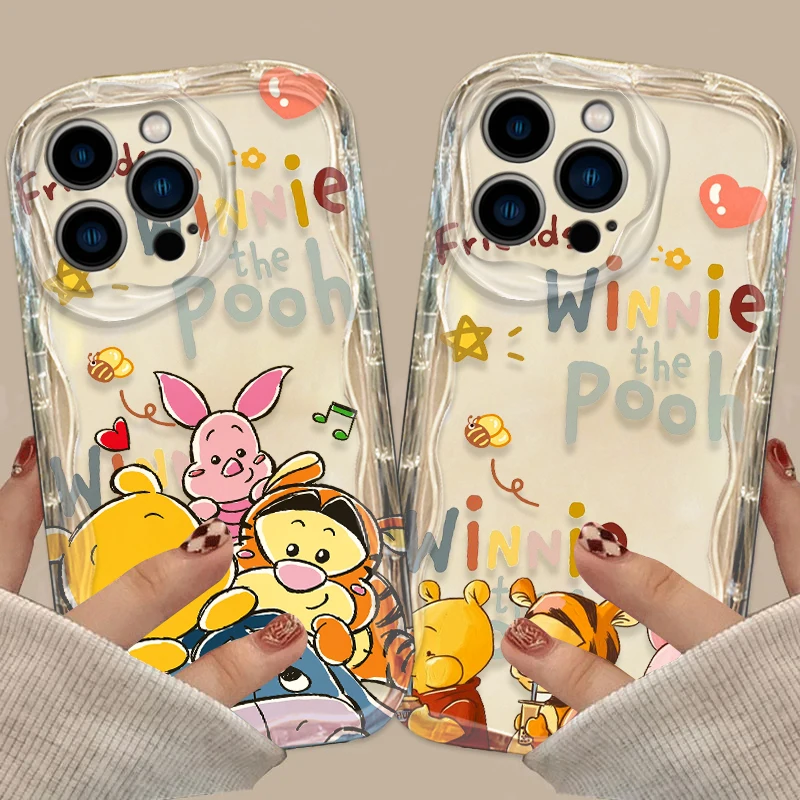 Disney Winnie and Tiger Phone case For Apple iPhone 15 14 13 12 11 Pro X XR XS Max Plus 8 7 Plus SE Wave Oil Cover