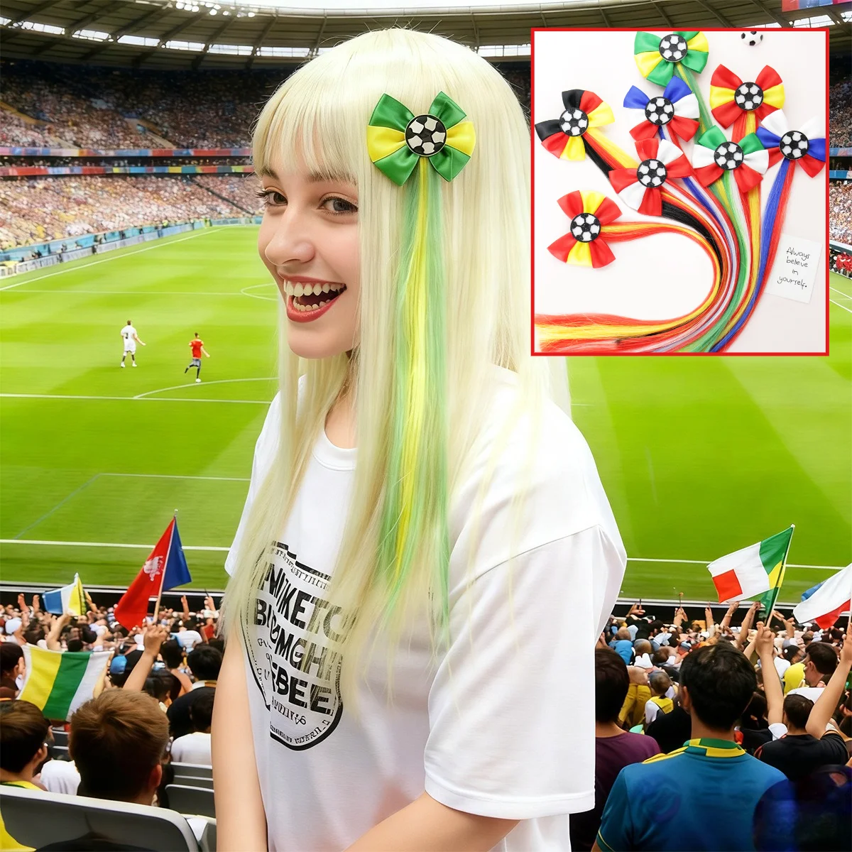 

2026 World Soccer Theme Hair Accessories National Flag Bow Headbands Fan Cheering Party Decorations for Kids & Adults