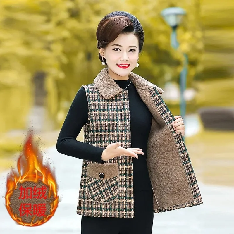 Middle Aged Mother Sleeveless Jacket Ladies Lamb Wool Vest Outwear Femme Large Size 6XL Waistcoat Coat