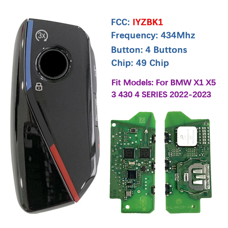 

CN006126 Aftermarket 4 Button Smart Key Fob FCC IYZBK1 2701A-BK1 434MHZ 49 Chip For BMW X1 X2 5 7 Series U Model BDC2 BDC3 2022