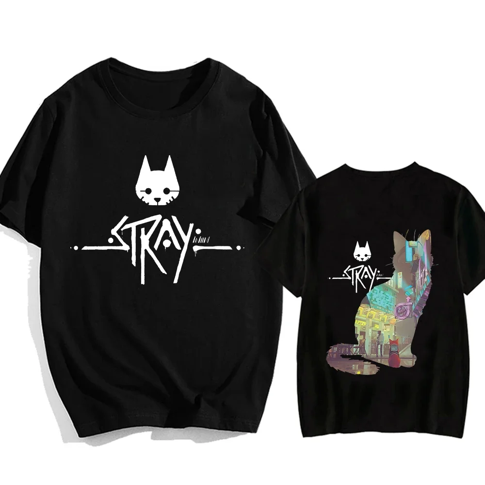 Stray game Momo Cat T-shirt for men and women Harajuku cute casual anime manga top loose everyday short-sleeved clothing