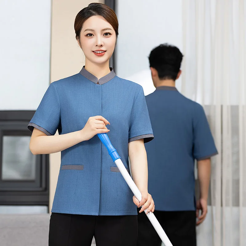 Hotel quarto de hóspedes propriedade shopping limpeza pessoal uniforme manga curta limpeza tia conjunto uniforme de limpeza para homem e mulher