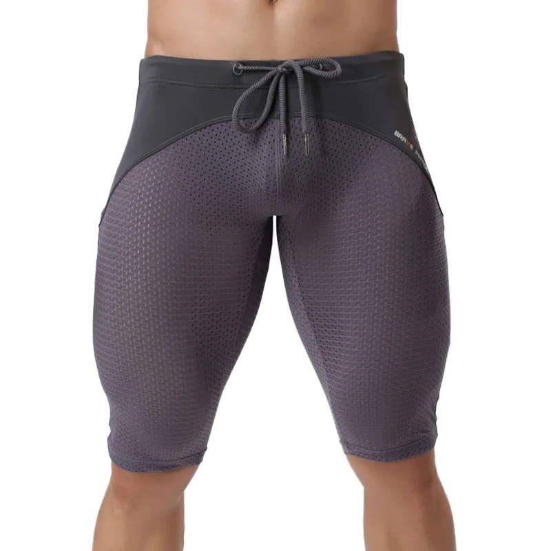 Solid color men's nylon mesh breathable cropped pants sports pants casual beach pants quick-drying B2240