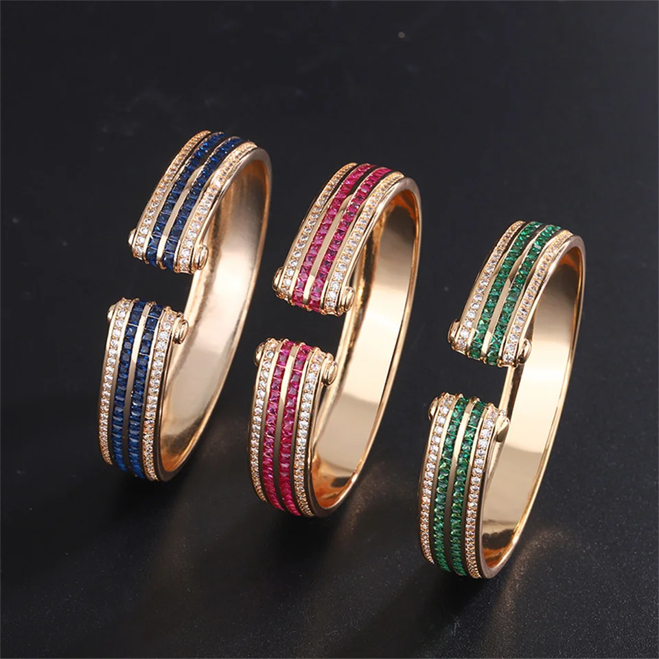

Vintage-style Opening Stainless Steel Bracelet Luxurious Bracelet With Diamonds Colored Gemstone Fashion Stainless Steel Jewelry