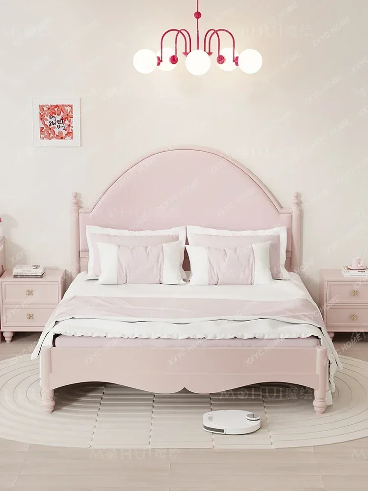 Simple Style Single Double Bedroom Marriage Bed 1.8 M Big Bed Nude Pink Ins French Princess Bed