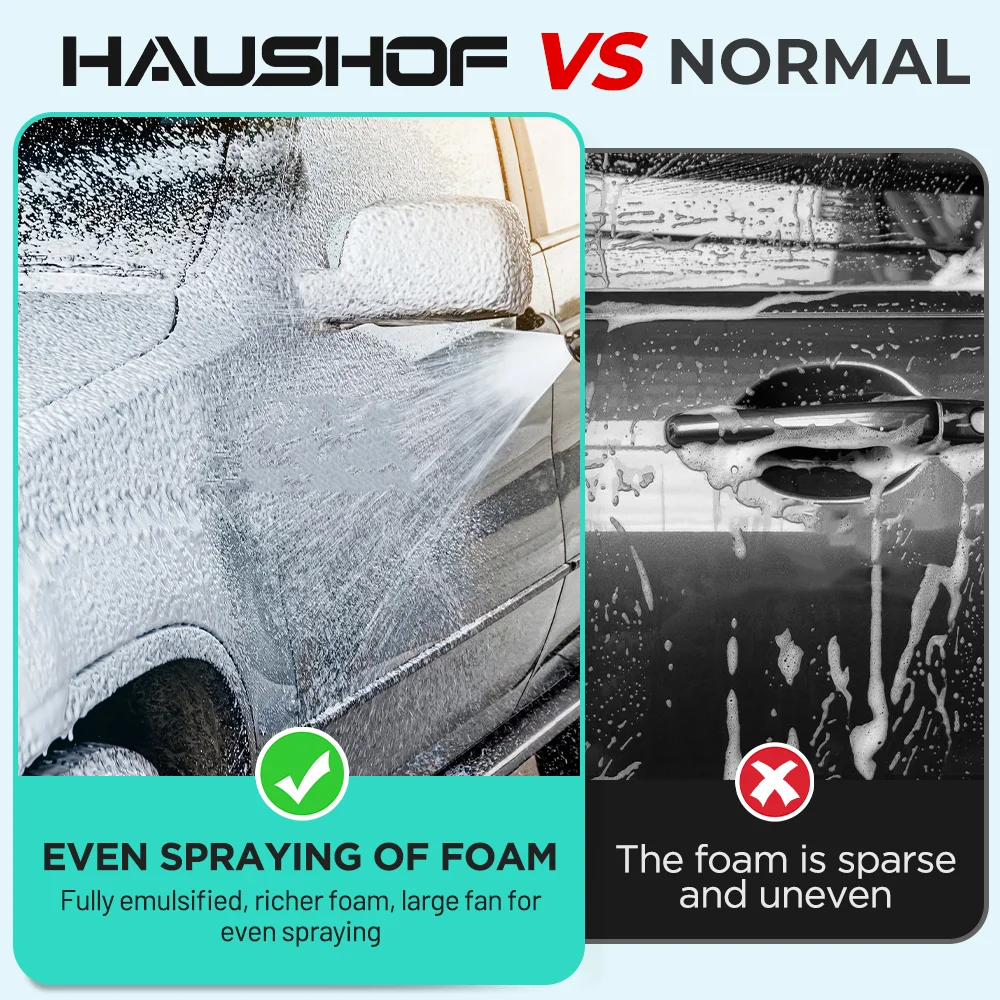 HAUSHOF Spruzzatore di schiuma con pompa manuale da 2 litri con 2 tipi di ugelli Cannone per schiuma pneumatico manuale Schiuma di neve Bottiglia spray per autolavaggio Finestra di automobile