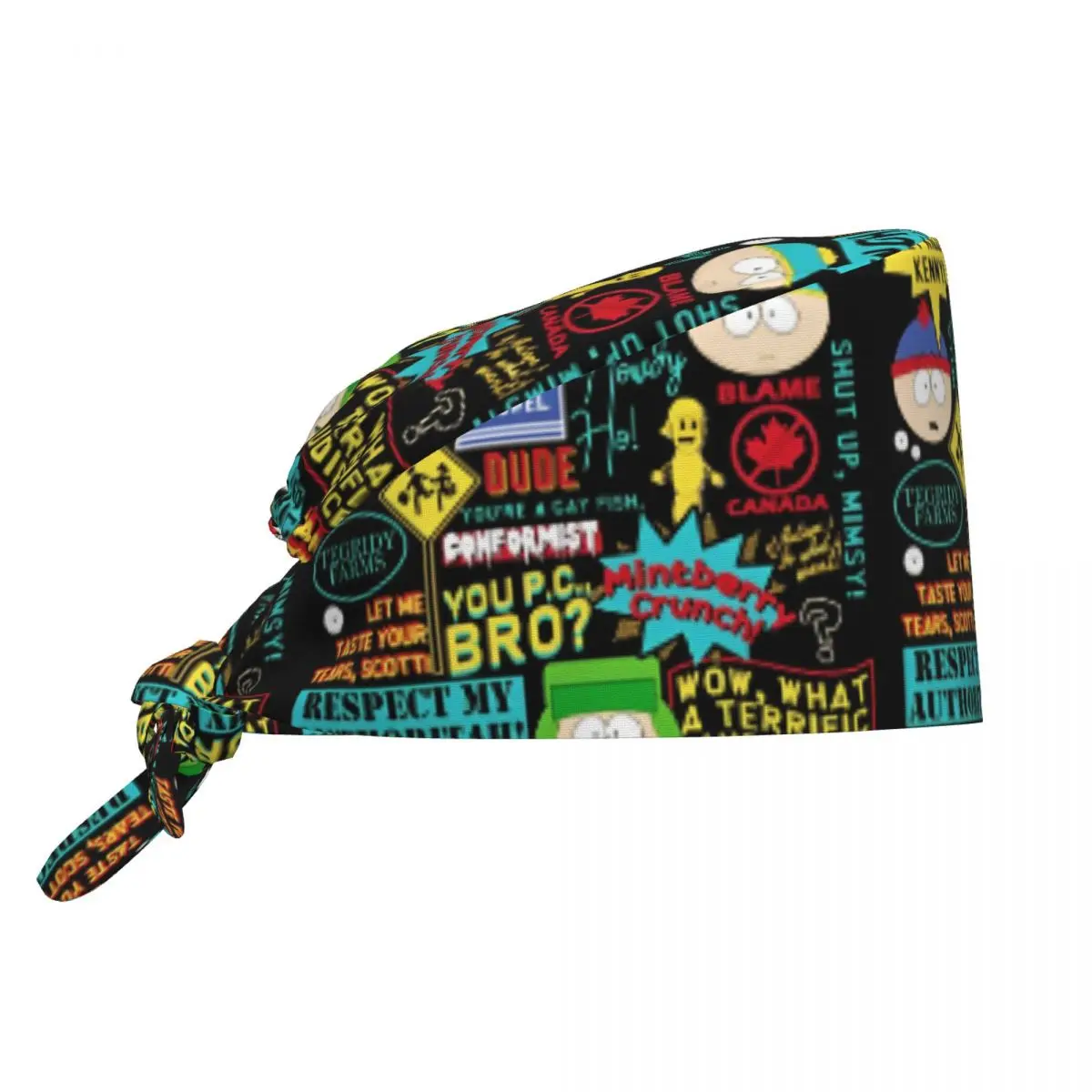 

Медицинская шапочка-бини SouthParks, унисекс, женская, с мультяшным принтом, модная, мягкая, эластичная, на завязках, рабочая шапка