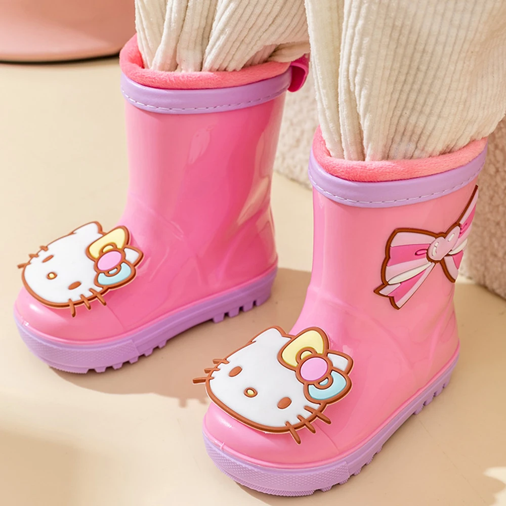 Kids Rain Shoes Sanrios Hello Kitty Kuromi Cinnamoroll Anime Kawaii Cartoon Rubber Boots Girls Waterproof Non-Slip Water Shoes