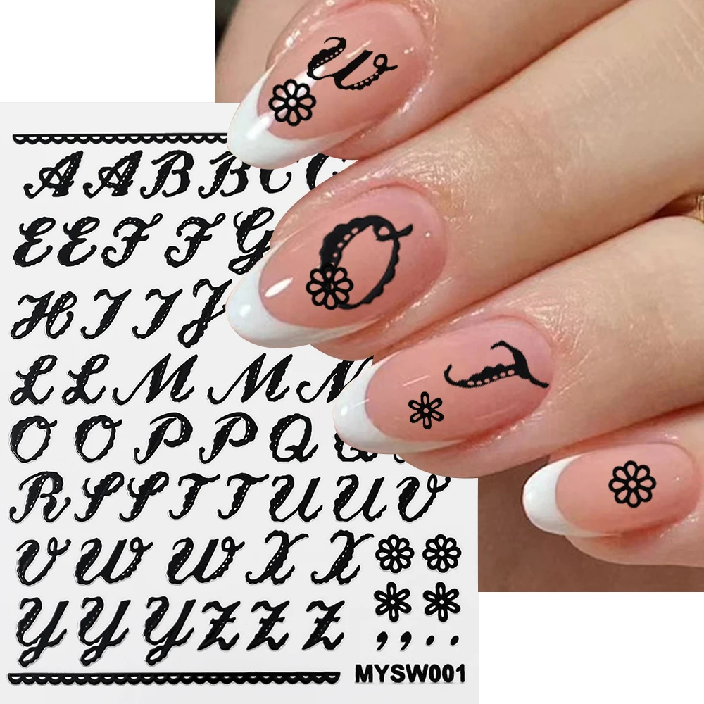 1pc Old Letters Nail Art Stickers Decals Self-Adhesive 26 Alphabet Numbers Nail Sticker 3D English Letter Slider Decals for Nail