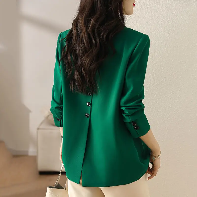 Women Blazer 2023 Spring Autumn New Fashion Rear Slit Apricot Suit Coat Female Long sleeve Casual Blazers Solid Loose Jacket