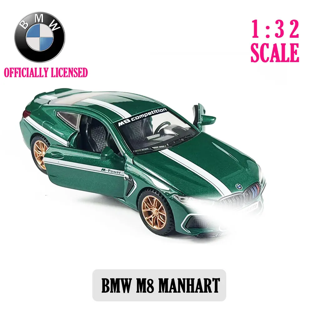 

1:32 Bmw m8 manhart Diecast Pullback Muscle Car Model Repilca with Light Sound Scale Alloy Miniature Kid Boy Xmas Gift Toy