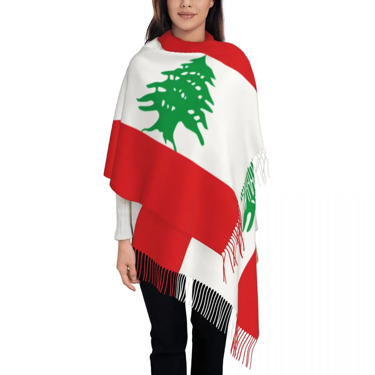 Flag Of Lebanon Scarf for Women Winter Warm Pashmina Shawl Wrap Long Shawl Scarf for Evening Dress