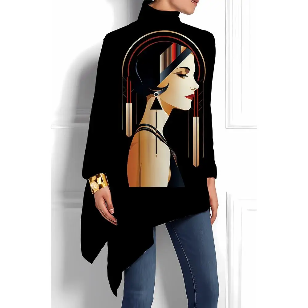 2025 New Women's Artistic High-Neck Top Street Retro Style Casual Everyday Loose Long Sleeve Autumn's Unique And Stylish Item