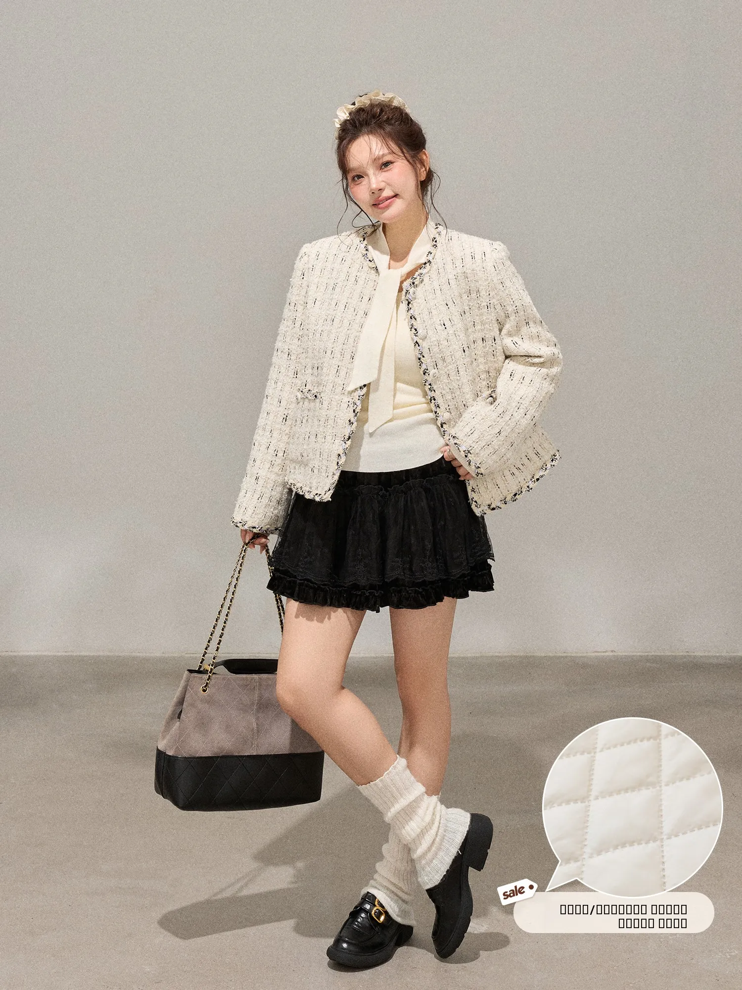 

Зимний комплект для похудения: черно-белый вязаный бархатный костюм больших размеров, модная верхняя одежда и юбка с высокой талией, юбка-кейк, длинный рукав