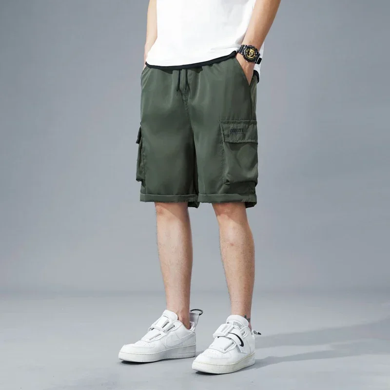 2025 Summer Thin Korean Style Pants Men Casual Cargo Shorts Male Multiple Pockets Elastic Waist Lightweight Shorts Large Size