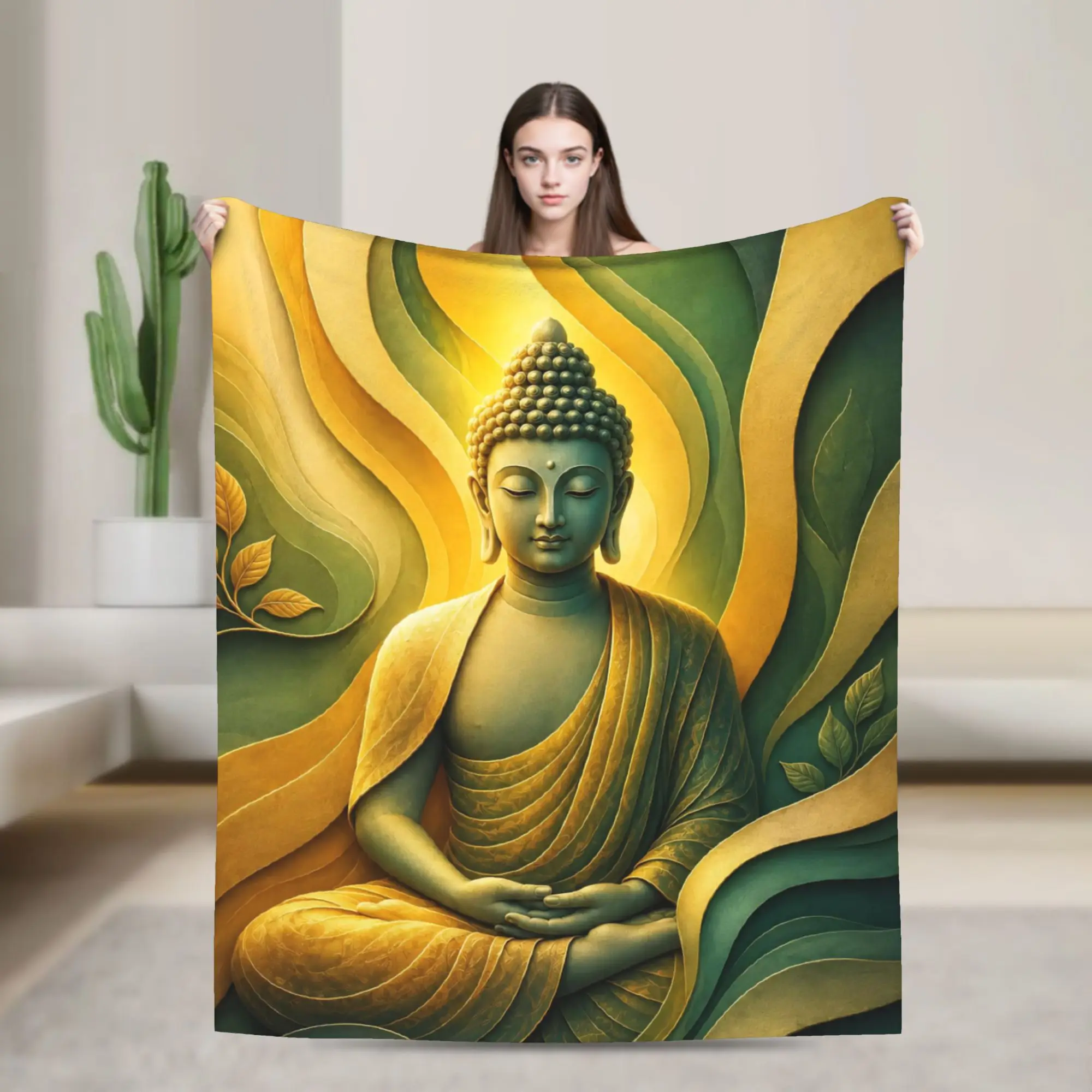 Buddha Lotus Zen Meditation Fuzzy Blanket Y2K Harajuku Awesome Throw Blanket for Home Hotel Sofa  150*125cm Quilt