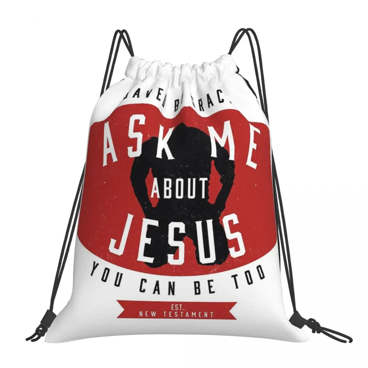 

Ask Me About Jesus Backpacks Casual Portable Drawstring Bags Drawstring Bundle Pocket Sports Bag BookBag For Man Woman Students