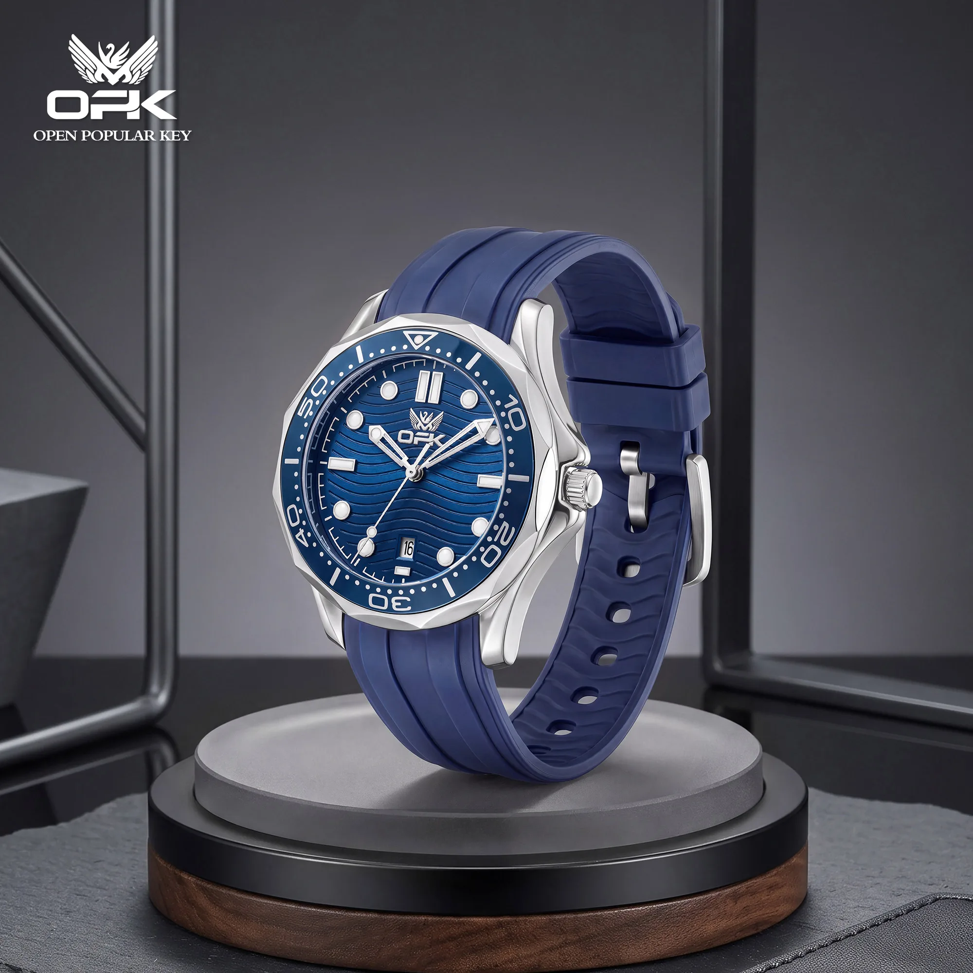 OPK 6109 Men Sports Diving Watch Silicone Strap Luminous Dial Design HD Night Light Function 30m Waterproof Quartz Watch