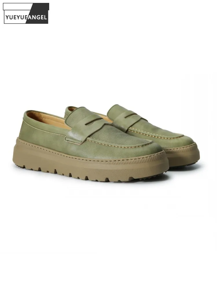 Versatile Men Comfortable Slip On Ventilate Cowhide Genuine Leather Thick Platform Skateboard Casual Male Sneakers Shoes Joggers