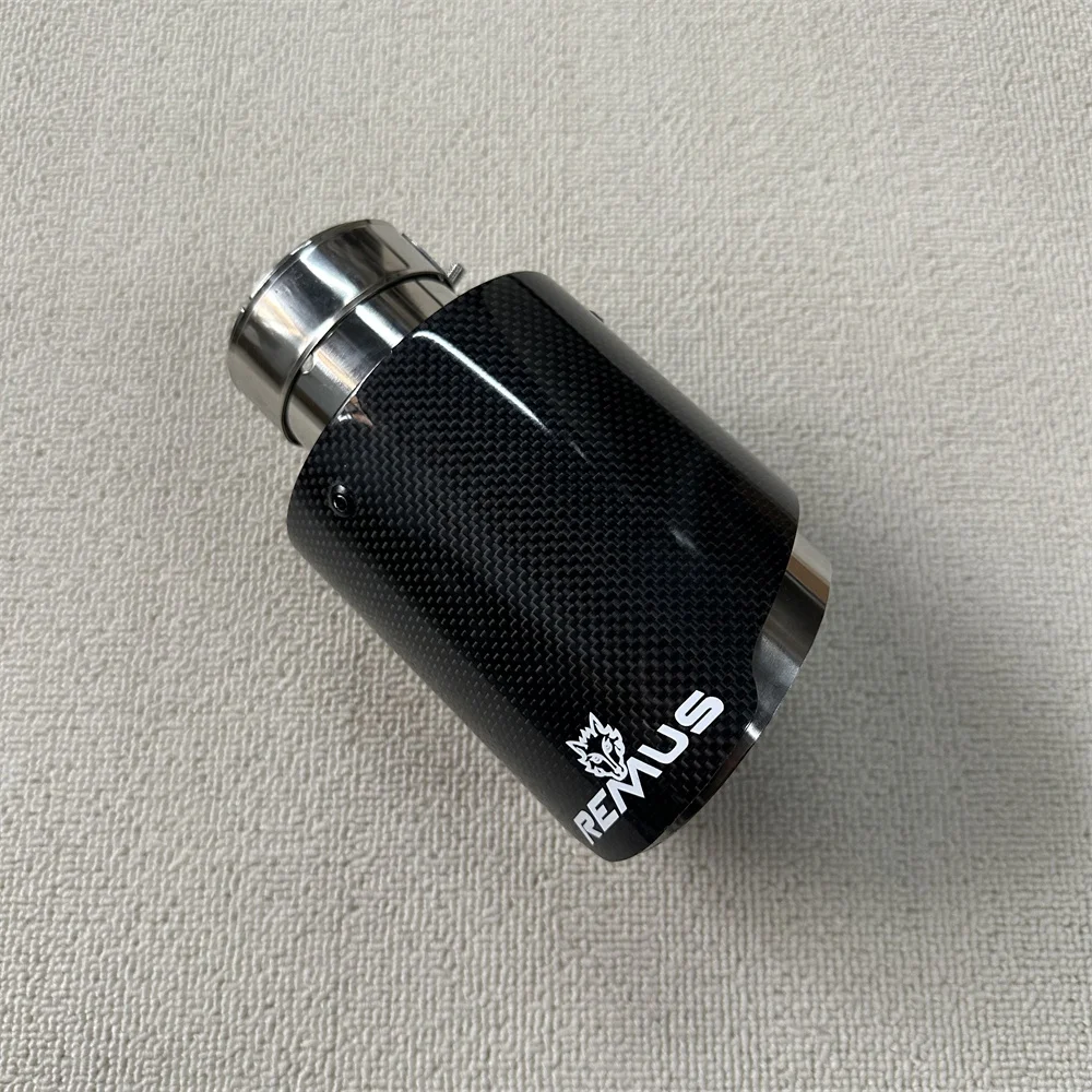 Car Universal 304 Stainless Steel Single Exhaust Pipe Full Glossy Carbon Remus Logo Black Cover Muffler Tip For Merc - Image 5