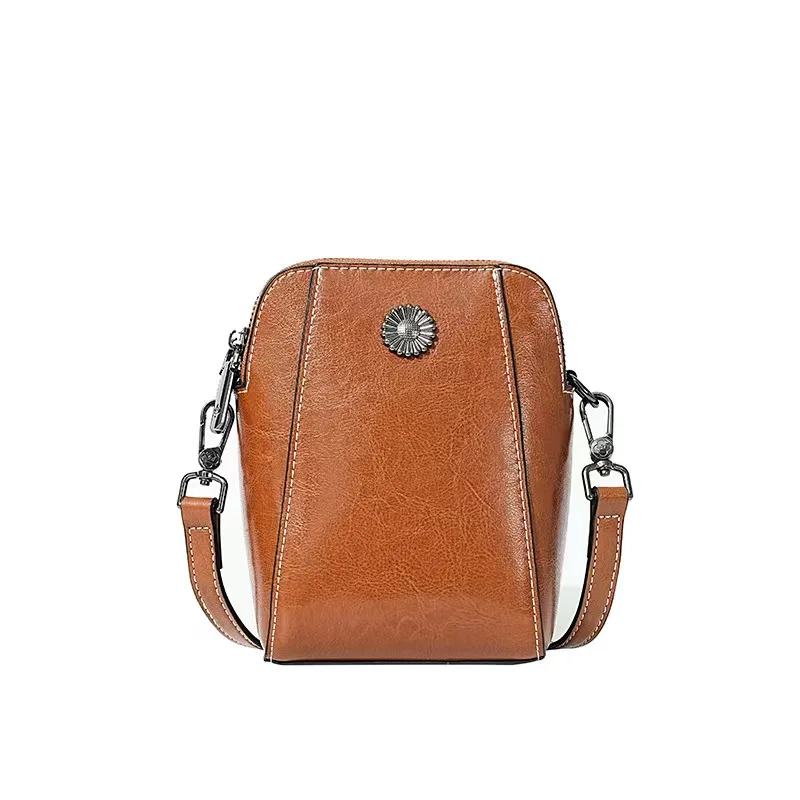 Bolsa pequena de couro de cera para mulheres, leve tiracolo, bolsa leve, bolsa de couro para celular, elegante e casual