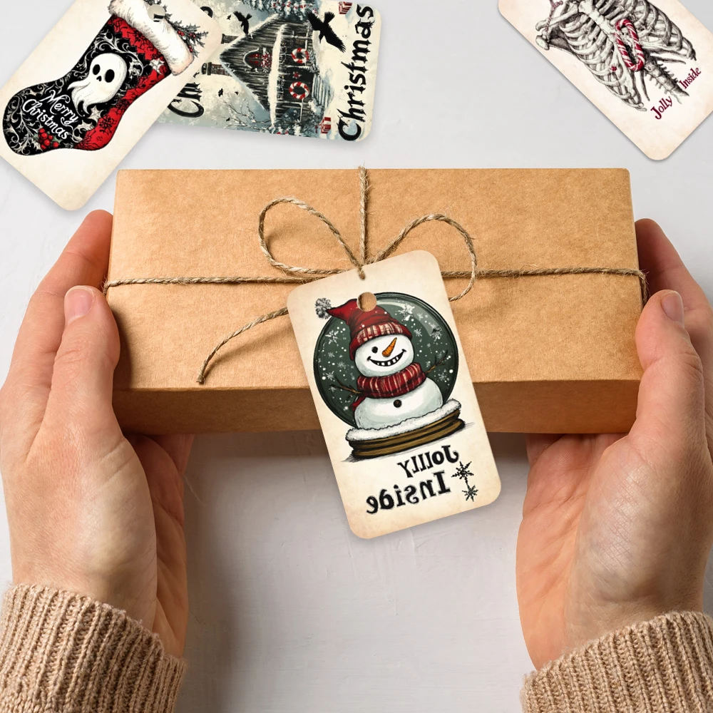 40個、ダークゴシックタグ、クリスマスギフトラベル、パーティーデコレーション、DIY、ギフトラッピング、グリーティングカード、パーティーカード、ジュート紐