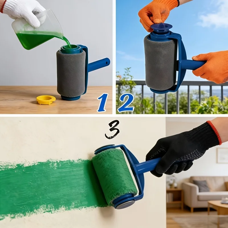 [Paint Roller Brush Set]Multifunctional Home Paint Roller Brush Set,Large Roller Brush And 3pcs Extension Rods And Triangle Brus