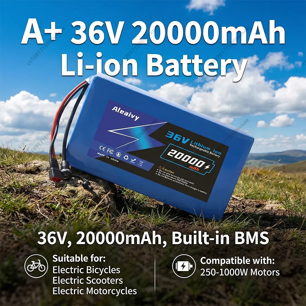 

Aleaivy 36V Battery 20Ah Lithium Ion Pack 30A BMS Waterproof for Electric Bicycle Scooter 350W 500W 1000W Kit with Charger