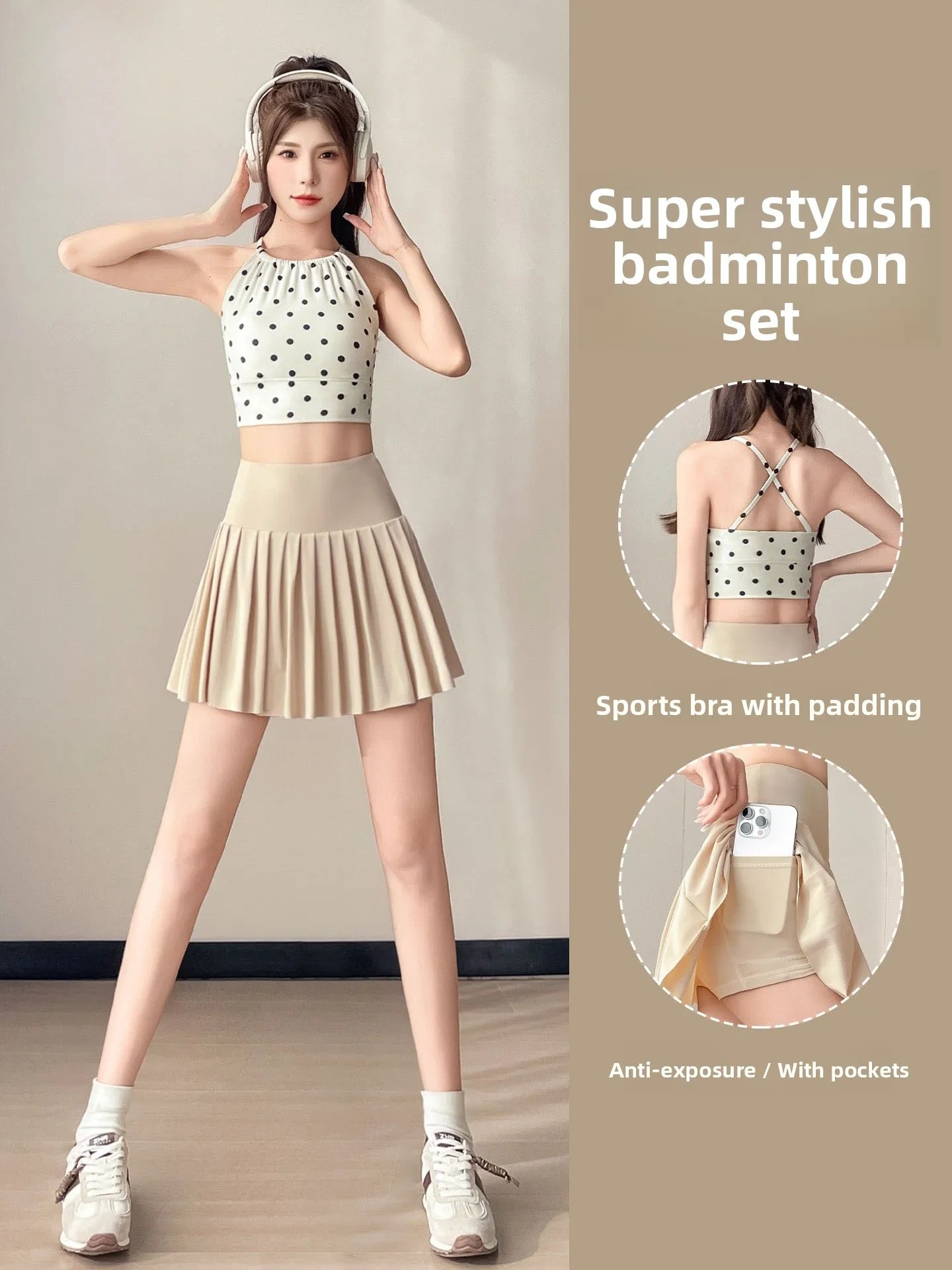 

High-End Badminton orm Set Women's Summer Fitn Yoga Vest Running Qui Dry Pleated Tennis ort Skirt Sportswear