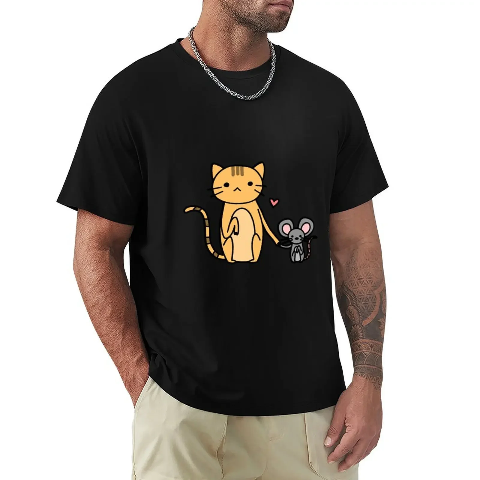 Cat and Mouse Love Black T-Shirt blacks quick-drying slim fit t shirts for men