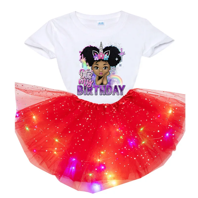 

Kids Birthday Dress Set for Girls Princess Afro Girl Party Light Tutu Dress Suit American Black Girl Birthday Mermaid Outfits 6t