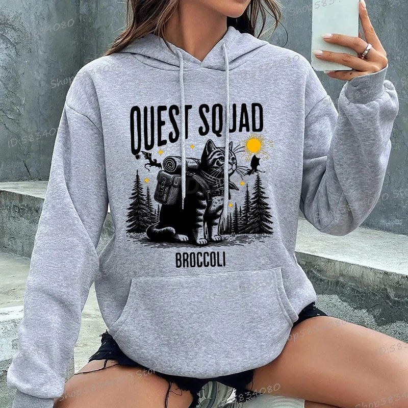 

Весенняя повседневная женская одежда 202, толстовки с ониксом «Quest Squad Broccoli», свободные женские толстовки с забавным принтом кота для приключений