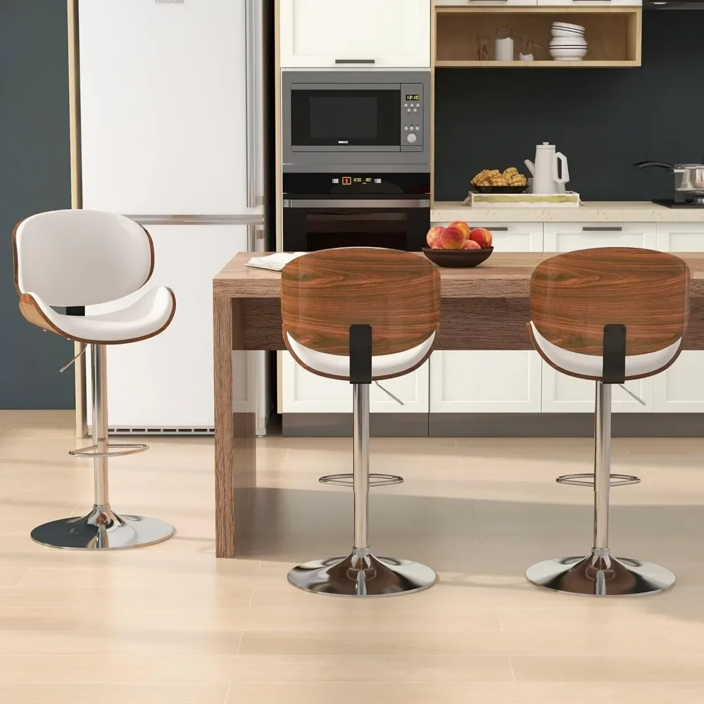 PU Leather Bar Stools Set, altura ajustável giratória, cadeiras estofadas com descanso para os pés, Bentwood Bar Stool, 2